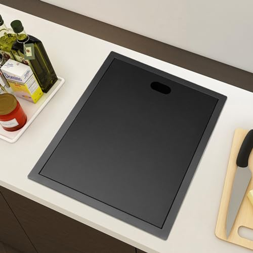 Fregaderos Pequeños Fregadero Cocina Negro con Escurridor Fregadero de Un Seno, Fregadero Oculto con Tapa,500 * 450mm
