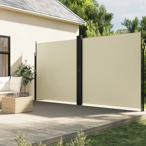 Tidyard Seitenmarkise Ausziehbar für Balkon, Garten und Terrasse, Sichtschutz, Windschutz, Wasserdicht, Sonnenschutz, Creme 200x600 cm