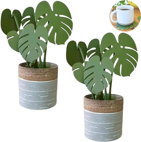 Magnetic Monstera Coaster Set (2PC) - 3D Printed Green Leaf Tropical Plant Drink Coasters