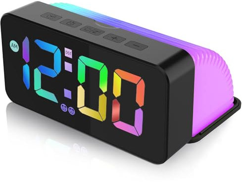 RANJIMA Despertador digital LED para niños, despertador digital, despertador infantil con luz nocturna, despertador digital LED con doble alarma, brillo y volumen ajustable, despertador digital para