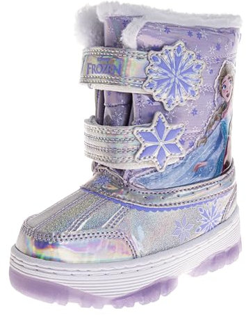 Disney Frozen - Stivali da neve Elsa e Anna, da bambina, motivo: fiocchi di neve, Viola Argento, 8 Toddler