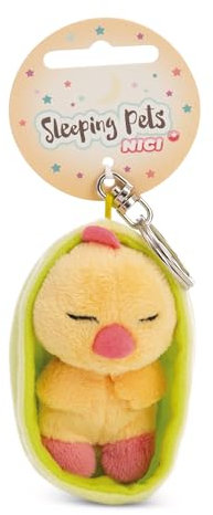 NICI 61612 Porte-clés, Motif Poussin, Inscription « Sleeping Pets », 8 cm, Dans Un Panier, Jaune, Compagnon Fidèle Pour Sac À Dos Ou Pour Sac, Pour Petits Et Grands
