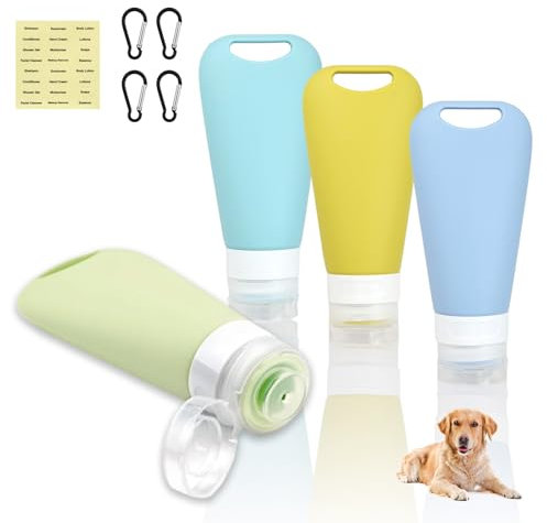 CYZBL 3 Pack Silicone Travel Bottles Set, 90ML Travel Silicone Bottles for Toiletries,Travel Containers Leak With Hook and Sticker for Shampoo Conditioner Lotion Body Wash