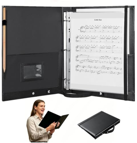 MUROAD Premium Choral Muisc Ordner, 21,6 x 27,9 cm, PU-Chormappe mit Handschlaufe und interner Haltegurt, schwarzer Chorordner für Musiker, Sänger, Bühnenauftritte