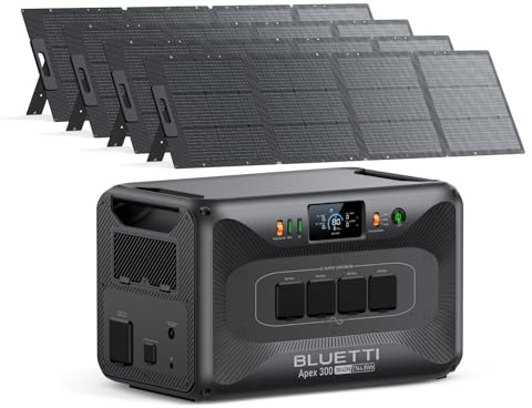 BLUETTI Apex 300 Generador Solar con 4 Panels Solares de 200W, 2764,8Wh Batería LFP de Respaldo con 4 Salidas CA de 3840W (7680W Pico), Ideal para Camping y Vida Fuera de la Red