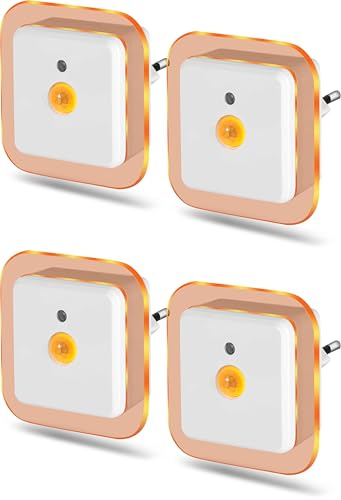 Northpoint LED Nachtlicht Bernsteinweißes Licht (1500-1800K) 2er-Set (4 Stk. Eckig mit Dämmerungssensor und Bewegungsmelder Reichweite 3m Steckdosenbetrieben)
