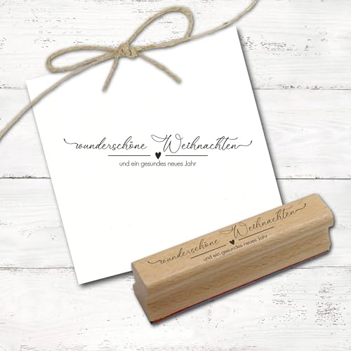 Dekolando Motivstempel Wunderschöne Weihnachten und ein gesundes neues Jahr Stempel Schriftzug minimalistisch Holzstempel - Abdruck 99 mm x 18 mm