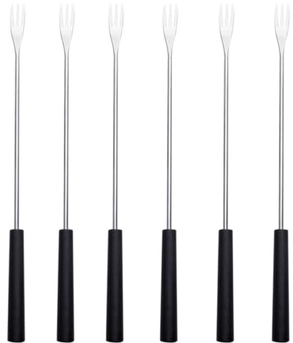 Schwarz Fonduegabeln mit Langem Griff, Weihnachten Edelstahl Party | Ergonomischer Griff aus PP und Edelstahl, für Buffetlinien und Fonduepartys, 6 Stück