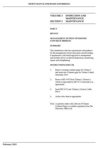 Design manual for roads and bridges: Vol. 3: Highway structures: inspection and maintenance, Section 2: Maintenance, Part 5: Management of post-tensioned concrete bridges