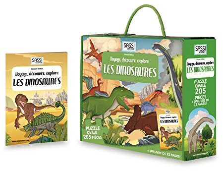 Voyage, découvre, explore. Les dinosaures: 6 ans puzzle ovale 205 pièces et livre de 32 pages