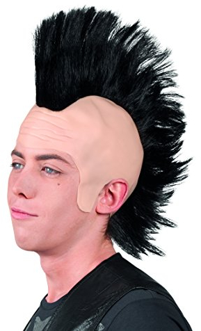 NET TOYS Punkperücke Punker Irokesen Perücke schwarz Herrenperücke Rocker Faschingsperücke mit Iro Frisur, Einheitsgröße, Kunsthaar