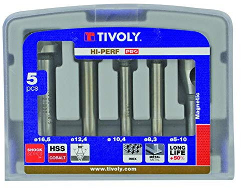 Tivoly Coffret Tivoly de 4 Fraises à noyer DIN 335C HSS Cobalt 5% à 90° Ø 8, 3 à 16, 5 mm + 1 Fraise à ébavurer 5-10
