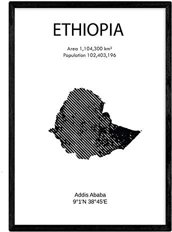 Nacnic Poster Äthiopien. Blätter von Ländern und Kontinenten. A3 Größe