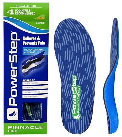 Powerstep Pinnacle, Pain Relief Insole, Supination, High Arch Support Orthotic for Women and Men, Einlegesohlen für Damen und Herren, Blau/Dunkelgrün, Men's 6-6.5 / Women's 8-8.5
