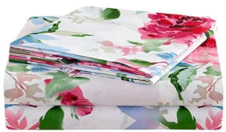 JSD Floral Print Sheet Set King, 4 Piece Brushed Microfiber Hotel Quality Bedding Sheets 15 Extra Deep Pocket, Soft Durable Wrinkle Free