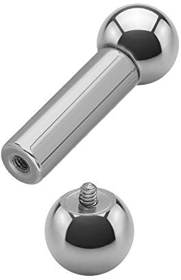 Treuheld® Piercing Stab mit Innengewinde | Silber | Dick [12.] - 10.0 x 16 mm (Kugeln: 14mm)