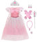 FYMNSI Mädchen Eiskönigin Elsa Prinzessin Kostüm mit Zubehör Kinder Halloween Party Cosplay Weihnachten Karneval Verkleidung für 2-9 Jahre, Gradient Pink, 3-4 Jahre