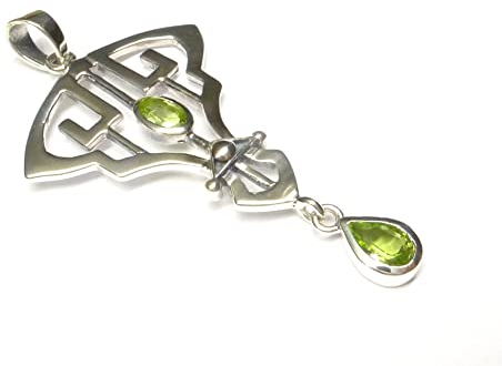 Silberschmuck - BG Anhänger Silber, Kettenanhänger Jugendstil mit echten Peridot Steinen, aus Sterlingsilber gearbeitet, Schmuck Damen