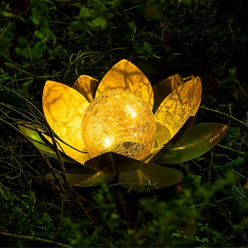 AIINY Lot de 2 lampes solaires de jardin d'extérieur en forme de globe en verre craquelé ambré - Lampes LED étanches en métal orange pour terrasse, pelouse, allée, table, sol, jardin, cadeaux pour