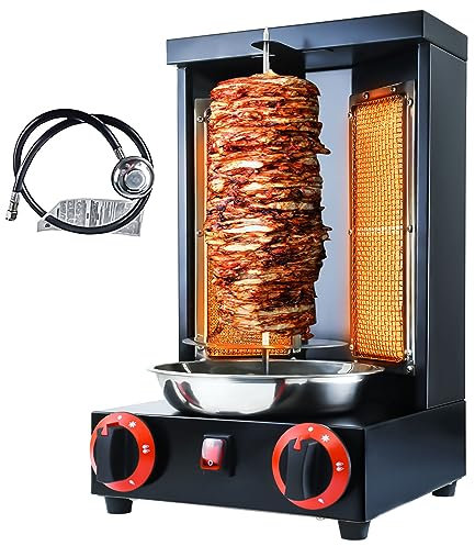 XGN Shawarma Machine à kebab à gaz avec 2 brûleurs 110 V en acier inoxydable pour la maison, l'extérieur (noir)