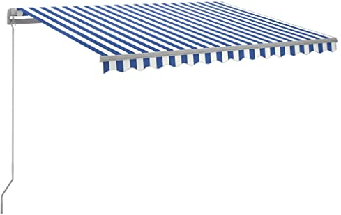 vidaXL Gelenkarmmarkise Einziehbar mit LED Markise Sonnenmarkise Balkonmarkise Sonnenschutz Sichtschutz Fenster Terrasse Garten 300x250cm Blau Weiß