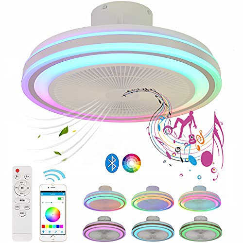 LED RGB Plafon de Lámpara Silencioso Regulable Ventilador Techo con Luz y Mando a Distancia Bluetooth Música Altavoz Inspire Colores 72W Ventilador de Techo Luces Iluminación Infantil Dormitorio 50CM