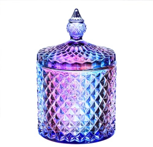 Gaolinci Vintage European Royal Glass Jar Candy Jar with Lid Small Item Storage Jar (Purple Glaze)