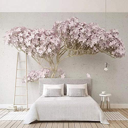 TIANZXS Wandbild Tapete Lila Baum Fotowand Papier Wohnzimmer TV Sofa Schlafzimmer Hintergrund Wand 3D -350X245cm