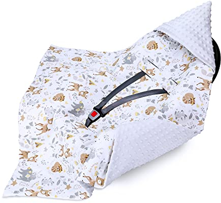 Einschlagdecke Babyschale Baby Decke 90x90 cm - Fußsack Blanket für Kinderwagen und Autositz Ganzjahres für Neugeborenen und Kleinkinder Einschlagsdecken für 3 und 5 Punkt Gurt Minky