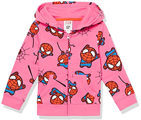 Amazon Essentials Disney | Marvel | Star Wars | Frozen | Princess Felpe con Cappuccio Foderate in Pile con Cerniera, Rosa Marvel-Spiderman, 10 Anni