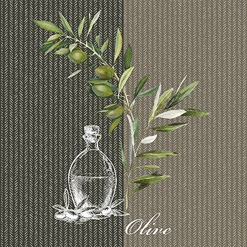 Servietten OLIVEN MIT ZWEIG & ÖL in braun taupe & grün mediterrane Tisch-Deko Natural Living Tisch-Dekoration Servietten Frühling & Sommer (20, Olivenzweig & Öl)