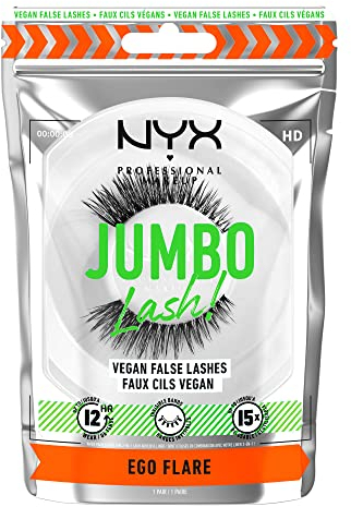 NYX Professional Makeup Falsche Wimpern, Langlebig, 12 Stunden Tragezeit, Unsichtbare Bänder, Bis zu 15-mal wiederverwendbar, Vegane Wimpern, Jumbo Lash!, Ego Flare
