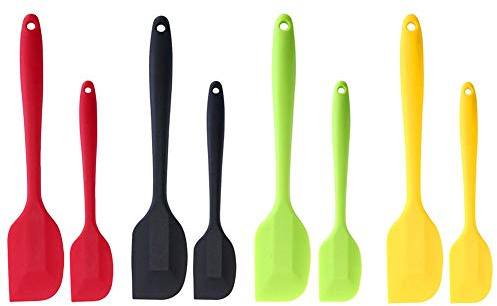 Long Handle Silicone Scraper, High Heat Resistant Silicone Scraper Spoon Spatula for Cooking, Rubber Spatula Non Stick Flexible Scrapers Baking Mixing Tool(Large + Small Yellow)
