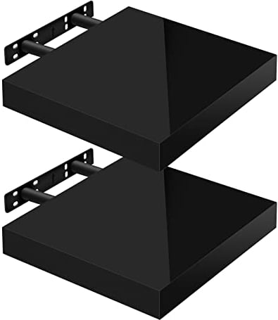 WOLTU Wandregal Volato Set von 2 Regalen Wandboard freischwebend Schweberegal CD DVD Regal Bücherregal Holz Board 25x22,9x3,8cm Hochglänzend Schwarz RG9488sz-2