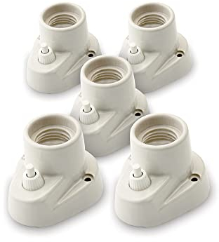 AMARCORDS - 5 Appliques en porcelaine avec bouton, prise E27, base avec interrupteur, douille vintage de couleur BLANC