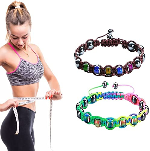 (2 Stück) Thermochromic Bead Lymph Detox Armband, verstellbares Stimmungsarmband, handgewebt, kann sowohl von Männern als auch von Frauen getragen Werden (Colorful and Brown)