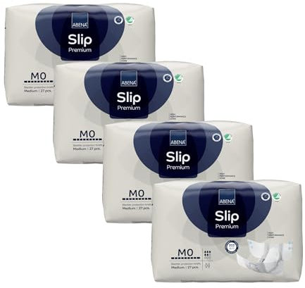 ABENA Slip Premium All-in-One Inkontinenzeinlagen für Damen und Herren, Eco-Labeled Damen-Inkontinenzeinlagen, Größe M 0, Taille 70–110 cm, Saugfähigkeit 1500 ml, 4 x 27 Stück, Weiß