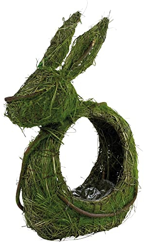 matches21 Pflanzfigur Hase Pflanzgefäß Pflanztopf Übertopf Ostern Naturdeko Rattan Heu foliert grün 1 STK 25x10 cm