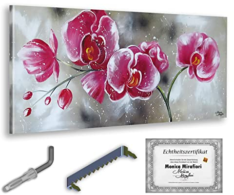 Monica Mirafiori I 100% HANDGEMALT I Gemälde Orchideen 100x50cm | Gemälde Handgemalt | Acrylgemälde | Sehr Großes Acrylbild I Moderne Kunst I Kunstbilder