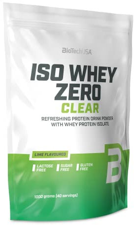 BioTechUSA Iso Whey Zero Clear bebida en polvo, Refrescante, Sin Azúcar, Sin Lactosa, Sin Gluten, 5 Sabores Frutales, 88 kcal, 21g Proteína, BCAAs, 1000 g, Lima