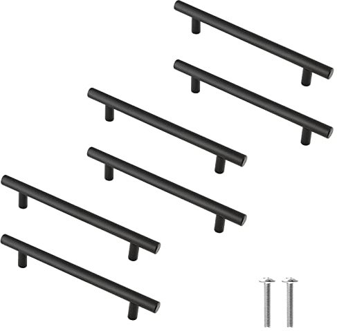 Cjueiom Matt Black Cupboard Handles - 96mm Hole Center T Bar, Stainless Steel Drawer Handles, 150mm Length for Bedroom Drawer & Kitchen Cabinet