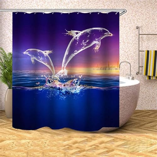 Duschvorhang Abstrakte Delphinlandschaft, Wanne Dicker Badewannenvorhang, 3D-Digitaldruck Shower Curtain, Waschbar, wasserabweisend, 12 Haken, Outdoor Curtains Badezimmer Vorhang Dekoration 220x200cm