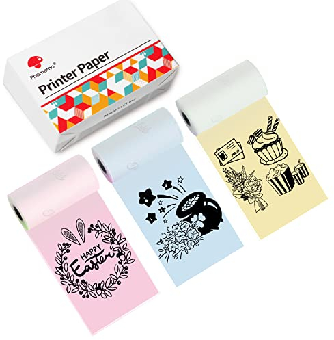 Phomemo Drucker Papier - M02/M02Pro/M02S/M03/M03AS/M04S/M04AS Mini Aufkleber Drucker Papier, Gelb/Blau/Rosa Mini Pocket Thermal Pinter Papier nicht klebend Papier, 3 Rollen