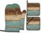 MIFSOIAVV Ofenhandschuhe und Topflappen aus Holz, maritim, Vintage-Stil, 4 Stück, Retro, Blau, Ozean, rustikal, Öldruck, Küchenhandschuhe, hitzebeständig, blaugrün, Topflappen, Ofenhandschuhe-Set für
