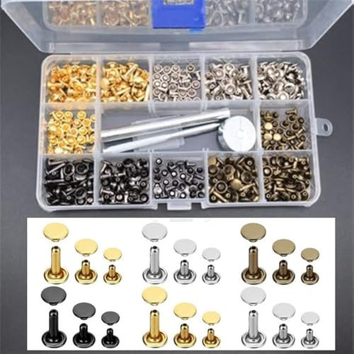 480/360/240pcs Rivets en cuir Double Cap Rivet Goujons tubulaires en métal avec poinçon Pince Fixation Set pour bricolage Cuir Craft Rivets Rep-180pcs Pas de pince