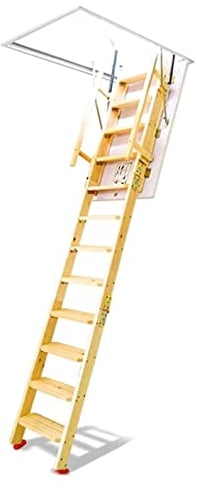 Dachbodenleiter Dachbodenleiter aus massivem Holz, universelle, an der Wand befestigte Dachbodentreppe, herunterziehbare Dachbodenleiter für Dachleitern im Innen- und Außenbereich