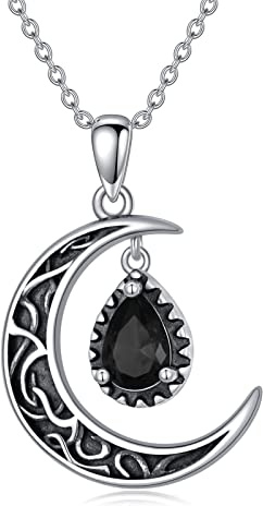 VONALA Collana Mezzaluna in Argento Sterling Rosso/Viola/Nero/Multicolore/Acquamarina/Blu/Agata di Muschio Collana di Luna Celtica Gioielli Celtici Regali per Donne Ragazze Compleanno, 20*20mm