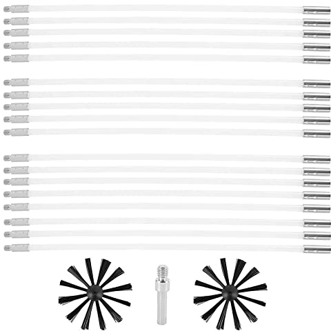 Kaminbürste Stange Set, Ofenrohrbürste Schornsteinbürsten, Kanalentlüftungs Reinigungsset Mit 18 Flexible Stangen 2 Nylon Bürstenkopfs (2 Bürstenkopfs, 18 Stangen)