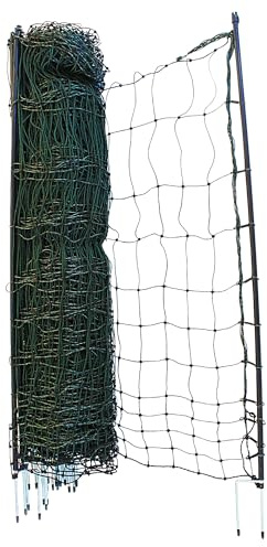Happy Henhouse Elektrisches Geflügelnetz – Premium, tragbar und wetterfest, 121,9 cm x 40,6 m Netz mit Heringen, einfach einzurichten, Raubfischzaun für Hühner, Bauernhöfe und Gärten – Schlafgeräusch