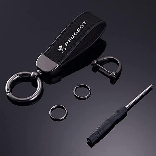 Auto Porte-clés pour Peugeot 206 308 307 207 208 3008 407 508, Remplacement de Porte-clés en Cuir pour Hommes et Femmes Cadeaux et Accessoires de Voiture,-Black